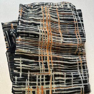 Beautiful patterned scarf/wrap - large 74" x 50" 100% polyester - blue, gold, wt